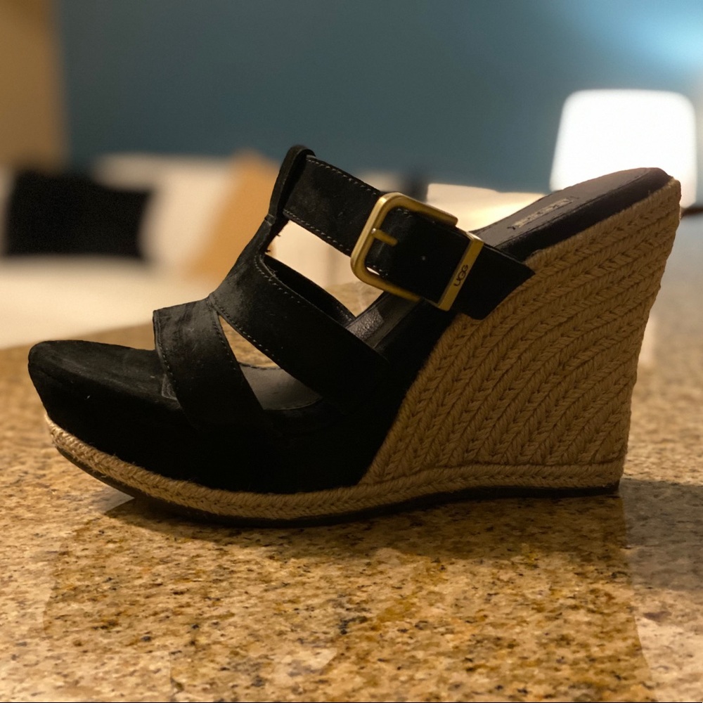 Uggs Tawnie Platform Wedge Sandal, Black Suede